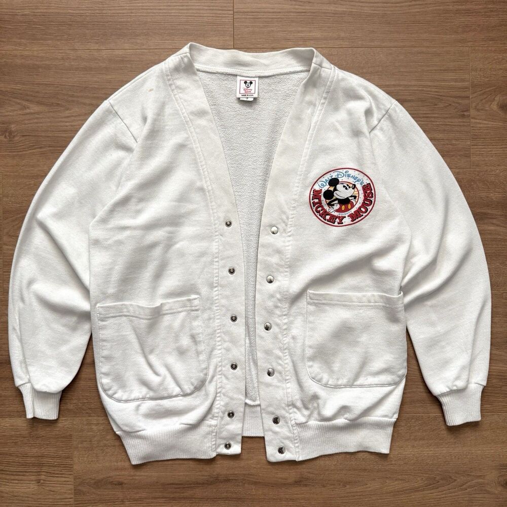 Vintage 90s Disney Wear Mickey Mouse White Snap Cardigan Sweatshirt Women S USA
